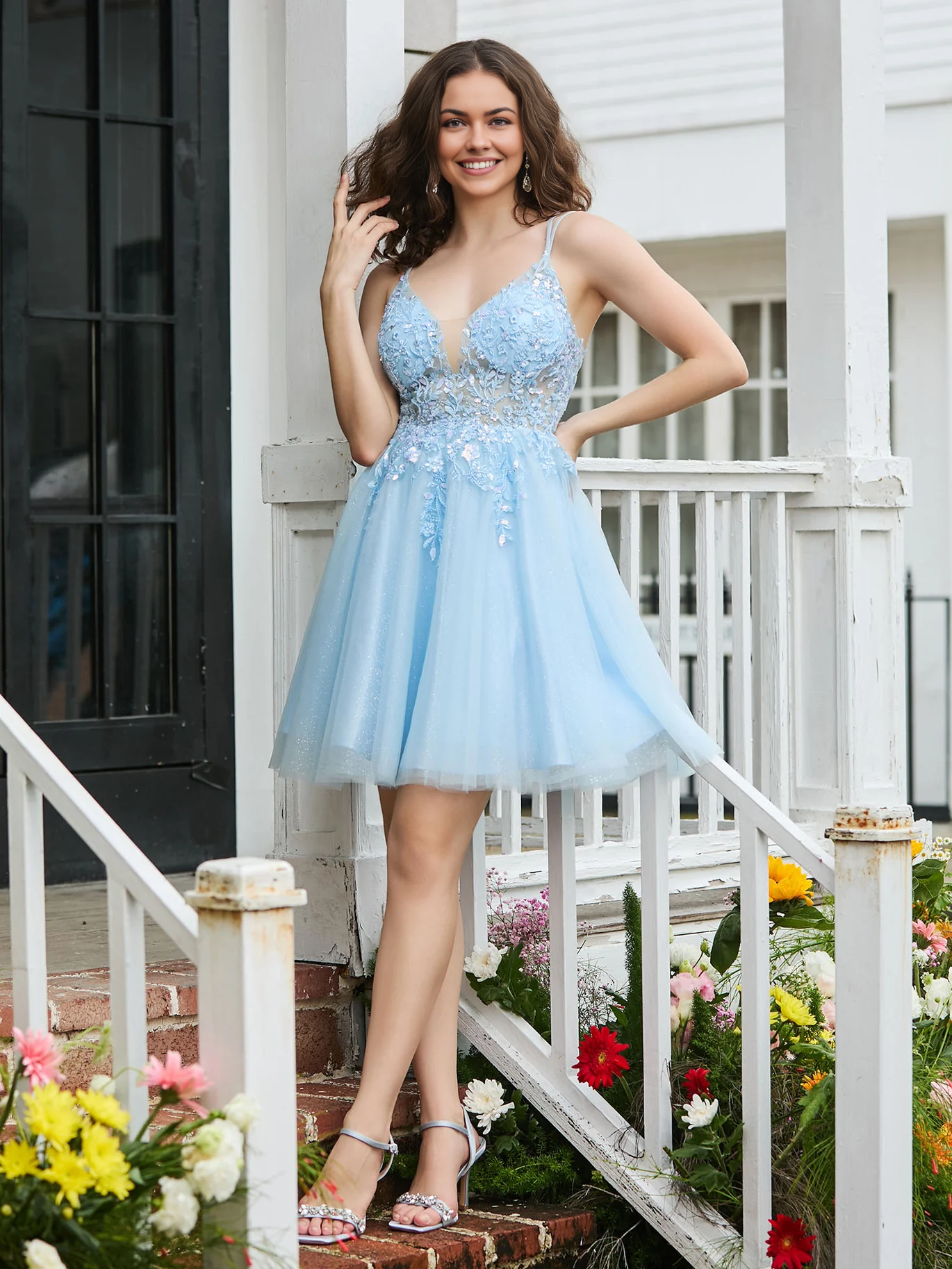 OKBBN Charming Lace Decorative Corset Top Homecoming Dresses