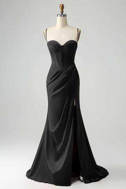 OKBBN mermaid slim shoulder strap pleated slit dance dress