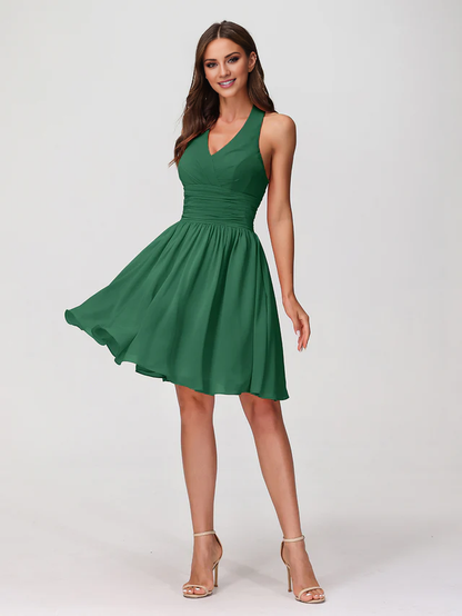 OKBBN backless V-neck short chiffon bridesmaid dress