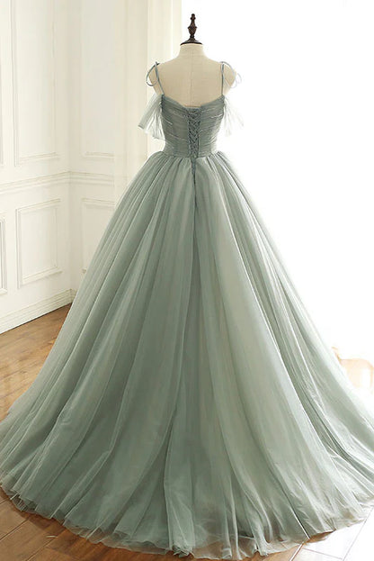 Light green tulle long  prom dress green prom dress