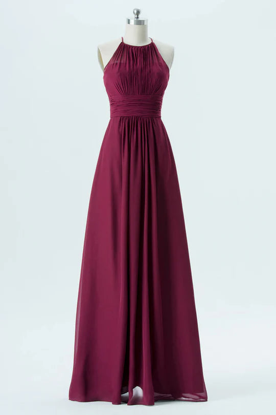 Halter Open Back Long Bridesmaid Dress