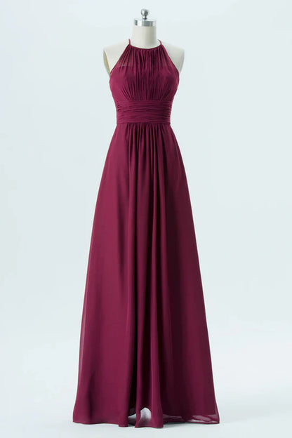 Halter Open Back Long Bridesmaid Dress