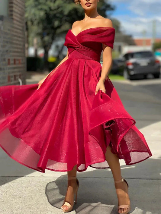 Simple burgundy tulle off shoulder prom dress burgundy prom dress