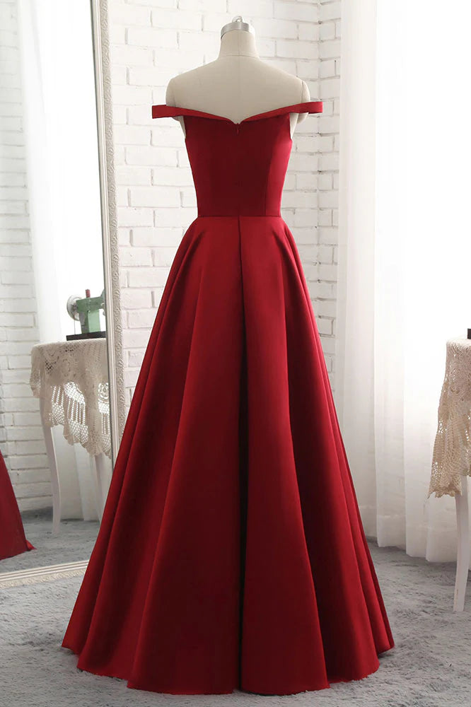 Simple burgundy off shoulder long prom dress burgundy prom dress