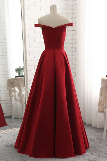 Simple burgundy off shoulder long prom dress burgundy prom dress