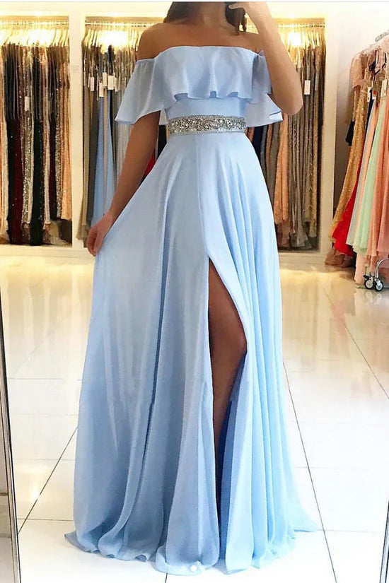Blue chiffon long prom dress Blue chiffon Evening Dress