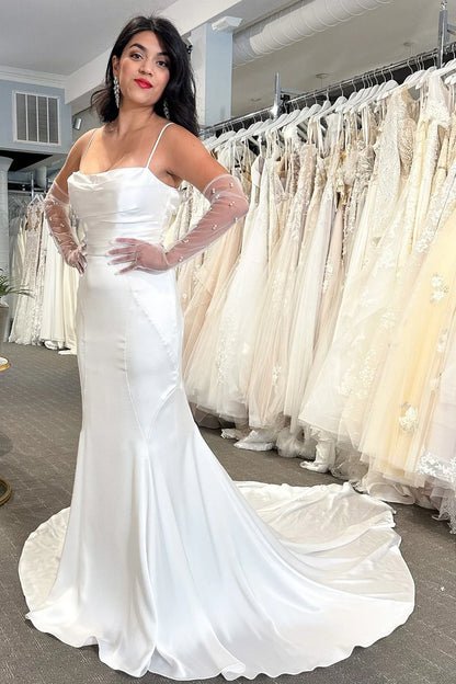 Cowl Neck Open Back Mermaid Long Wedding Dress