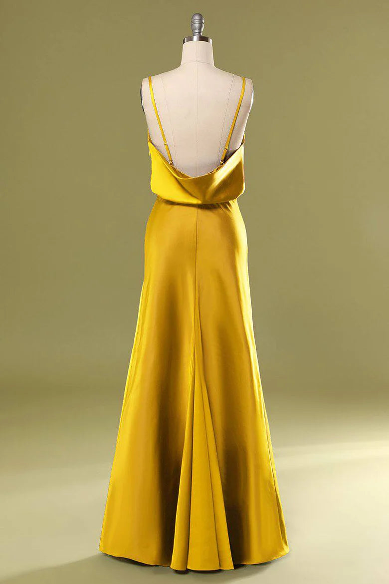 Straps Cowl Back Bridesmaid Dress with Slit