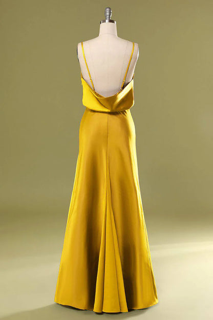 Straps Cowl Back Bridesmaid Dress with Slit