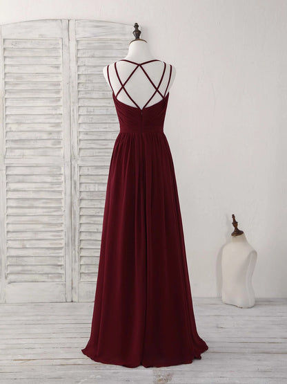 Burgundy Chiffon Long Prom Dress Burgundy Evening Dress