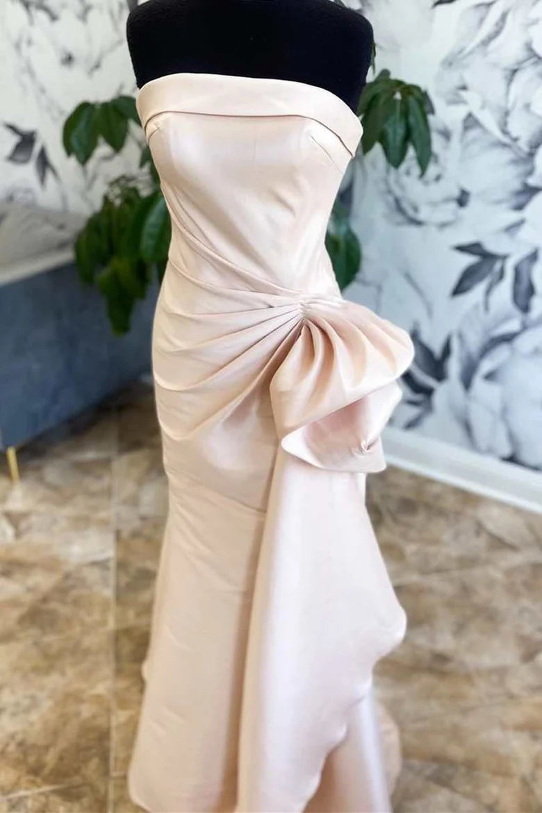 Strapless Ruffles Mermaid Long Bridesmaid Dress