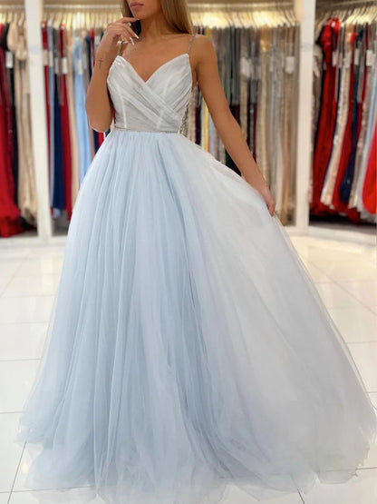 Light blue tulle long prom dress blue tulle formal prom dress