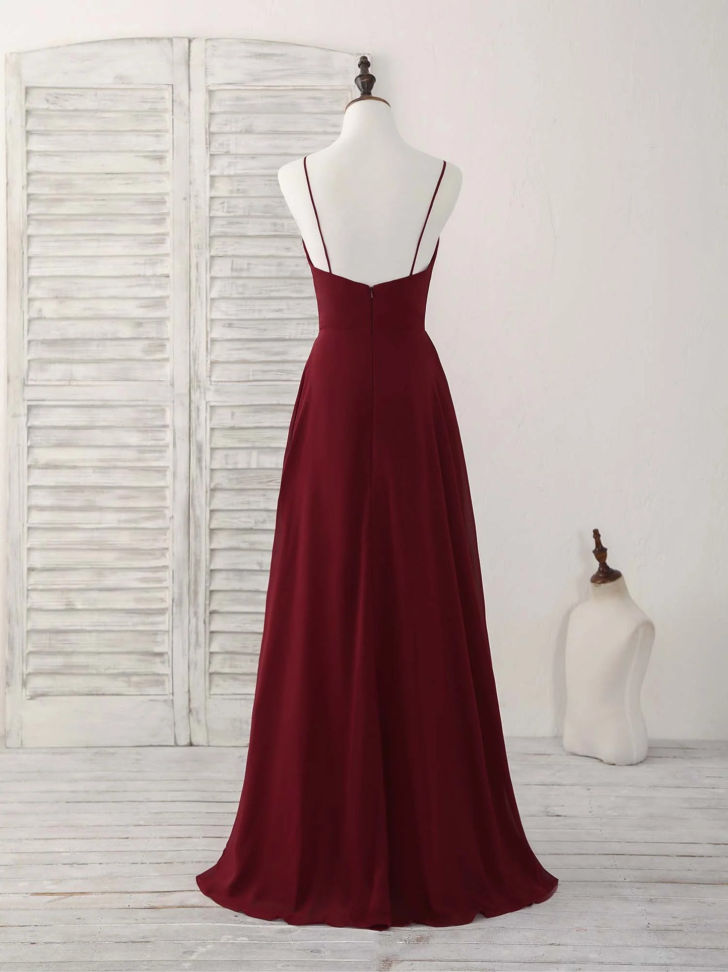 Burgundy V Neck Chiffon Long Prom Dress Bridesmaid Dress