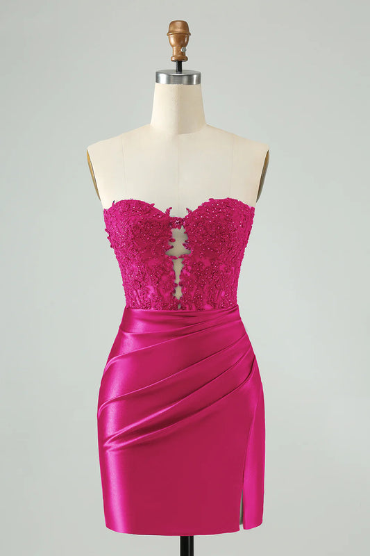 Fuchsia Sweetheart Corset Hollow Out Beaded Short Homecoming Dress