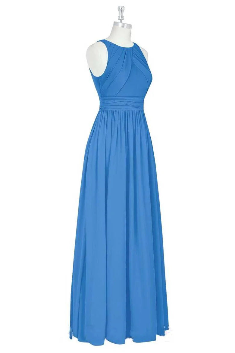 Crew Neck Sleeveless A-Line Long Maid of Honor Dress