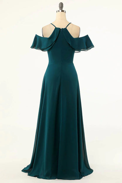 Cold Shoulder Ruffled Bridesmaid Dress