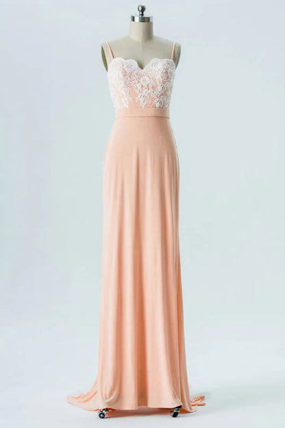 Chiffon Straps Bridesmaid Dress with Sweeping Train