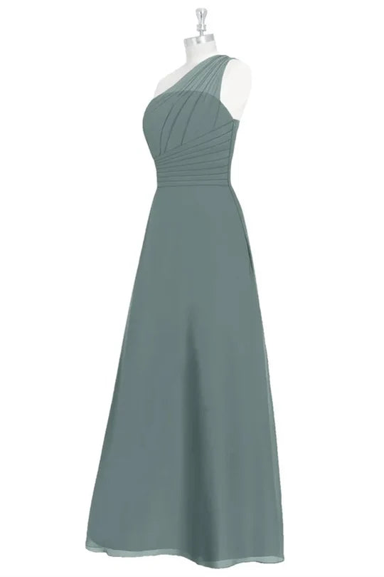 One-Shoulder A-line Long Bridesmaid Dress