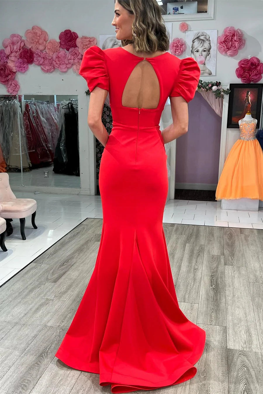 Plunge V Cutout Back Mermaid Long Formal Dress
