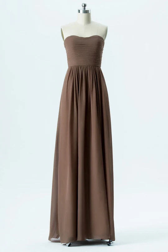 Brown Strapless Bridesmaid Dress
