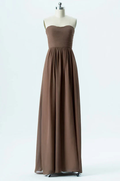 Brown Strapless Bridesmaid Dress