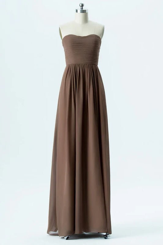 Brown Strapless Bridesmaid Dress