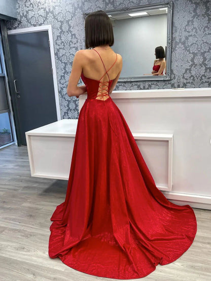 Simple burgundy satin long prom dress prom dress
