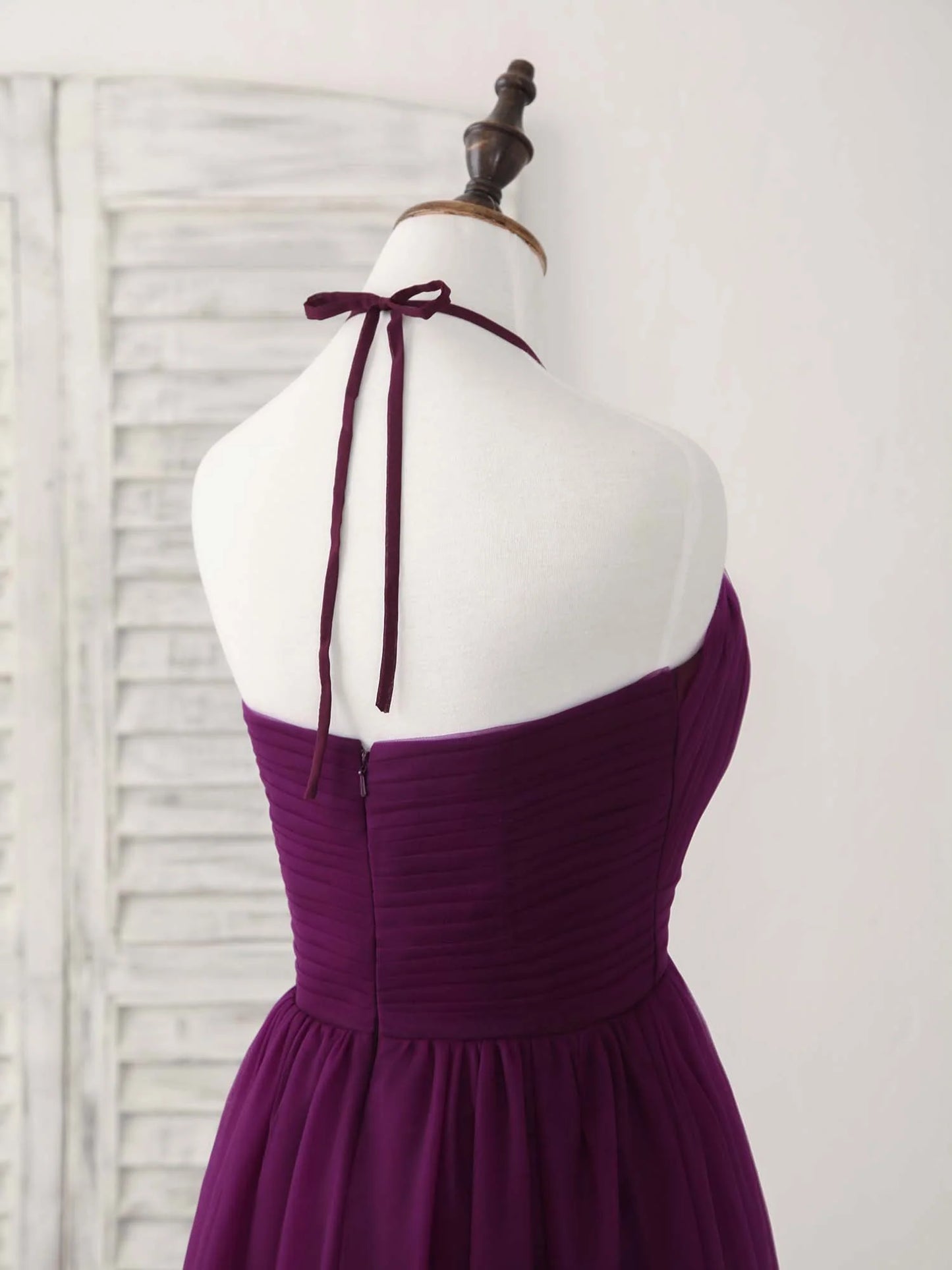 Simple Tulle A-Line Purple Long Prom Dress Bridesmaid Dress