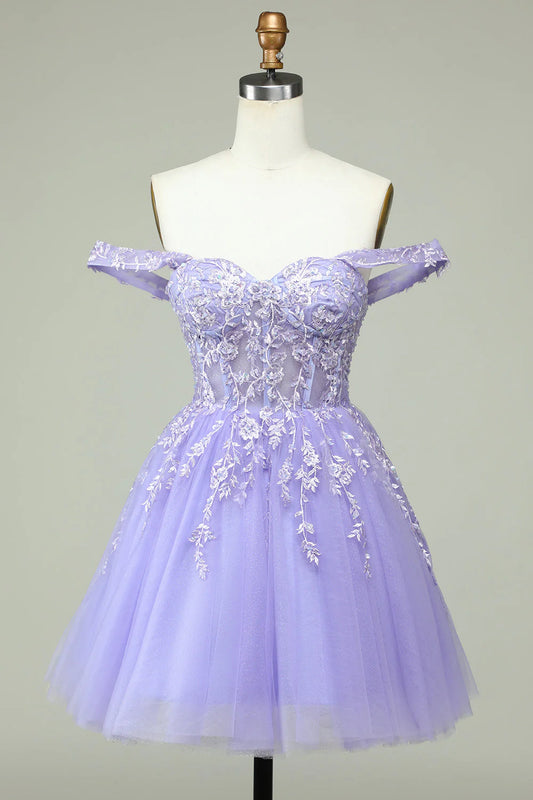 A Line Off the Shoulder Corset Short Homecoming Dress
