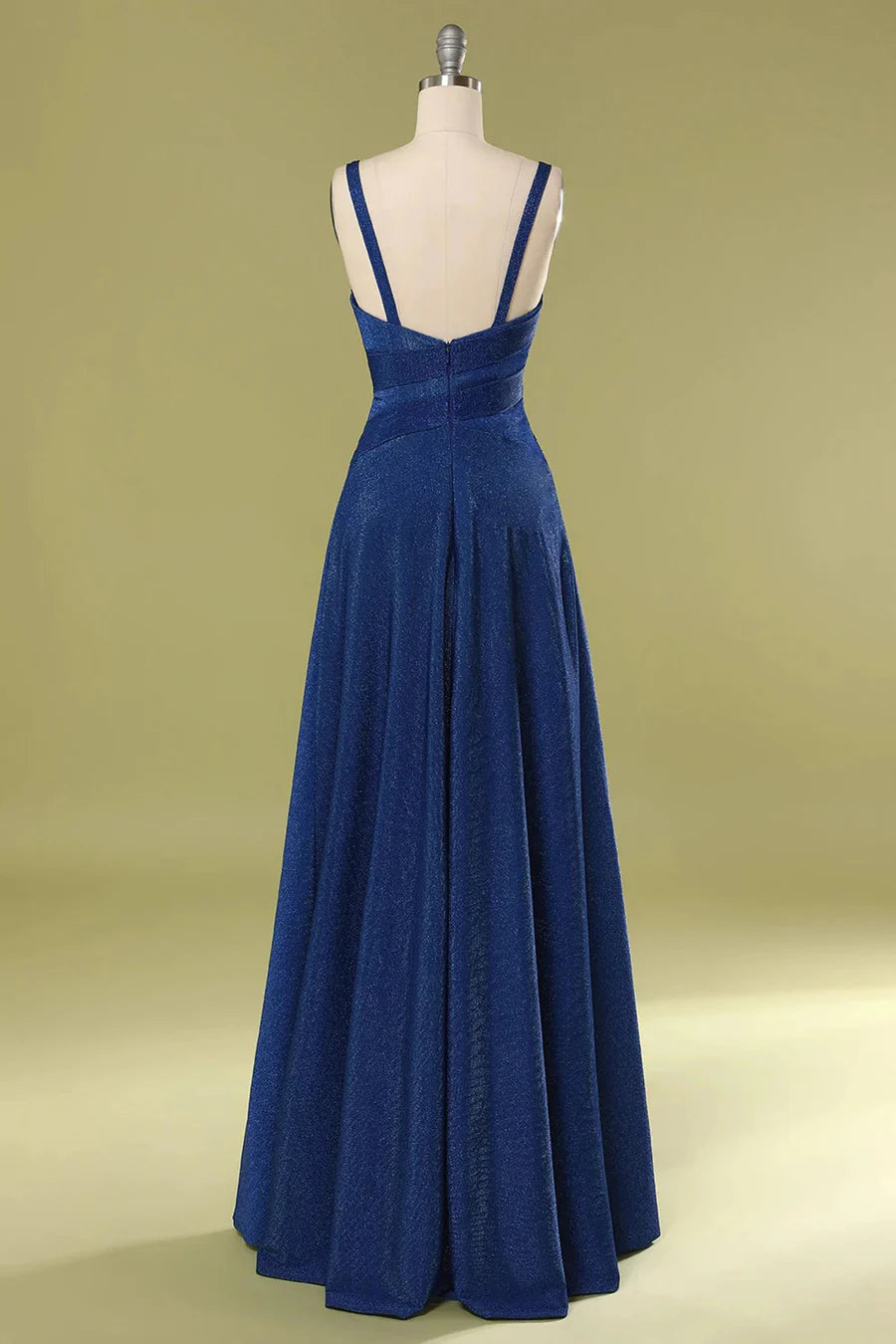 V-Neck Straps Gathered Long Bridesmaid Dress