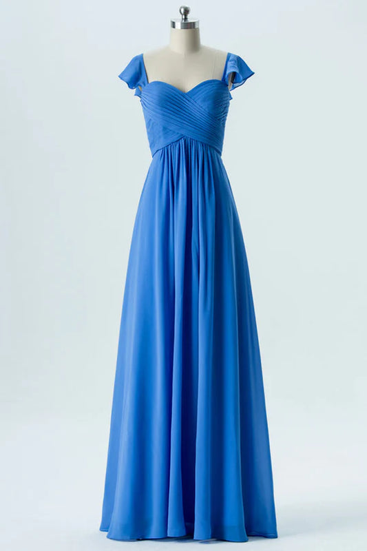 Chiffon Sweetheart Bridesmaid Dress with Cap Sleeves