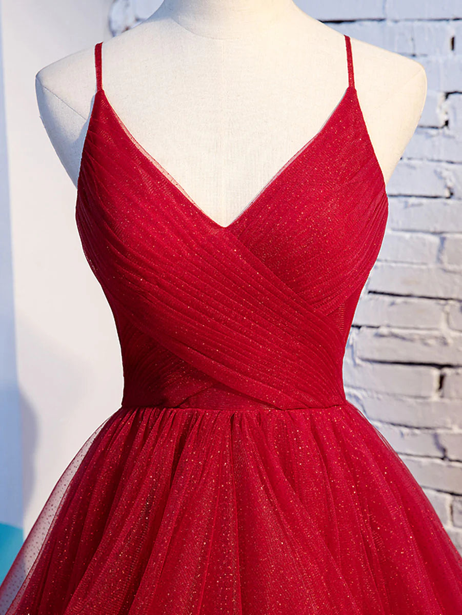 Burgundy v neck tulle long prom dress burgundy prom dress