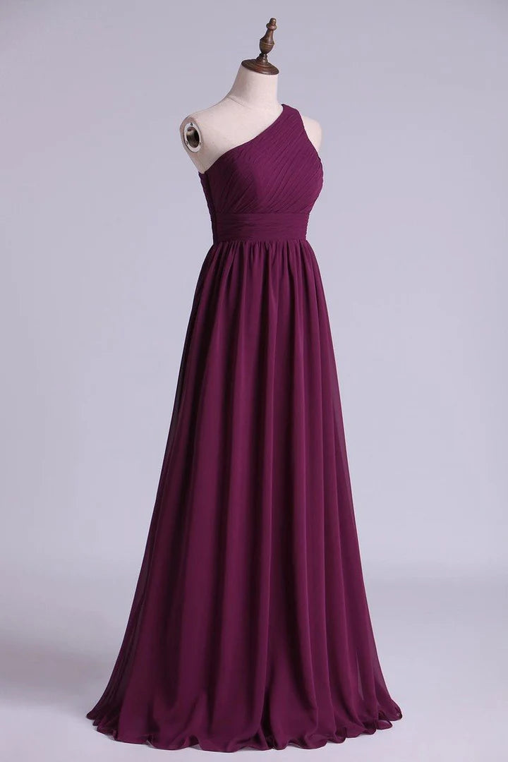 One-Shoulder A-Line Long Maid of Honor Dress