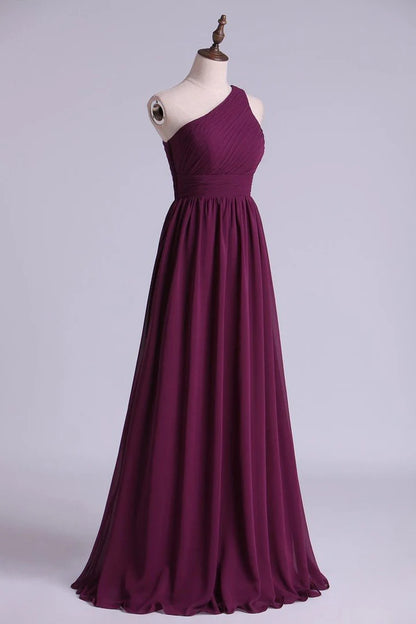 One-Shoulder A-Line Long Maid of Honor Dress