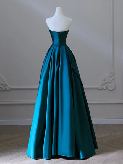A-Line Satin Green Long Prom Dress Green Satin Long Formal Evening Dress