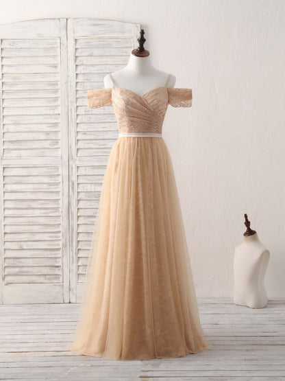 Tulle Long Bridesmaid Dress Champagne Prom Dresses