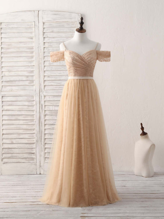 Tulle Long Bridesmaid Dress Champagne Prom Dresses