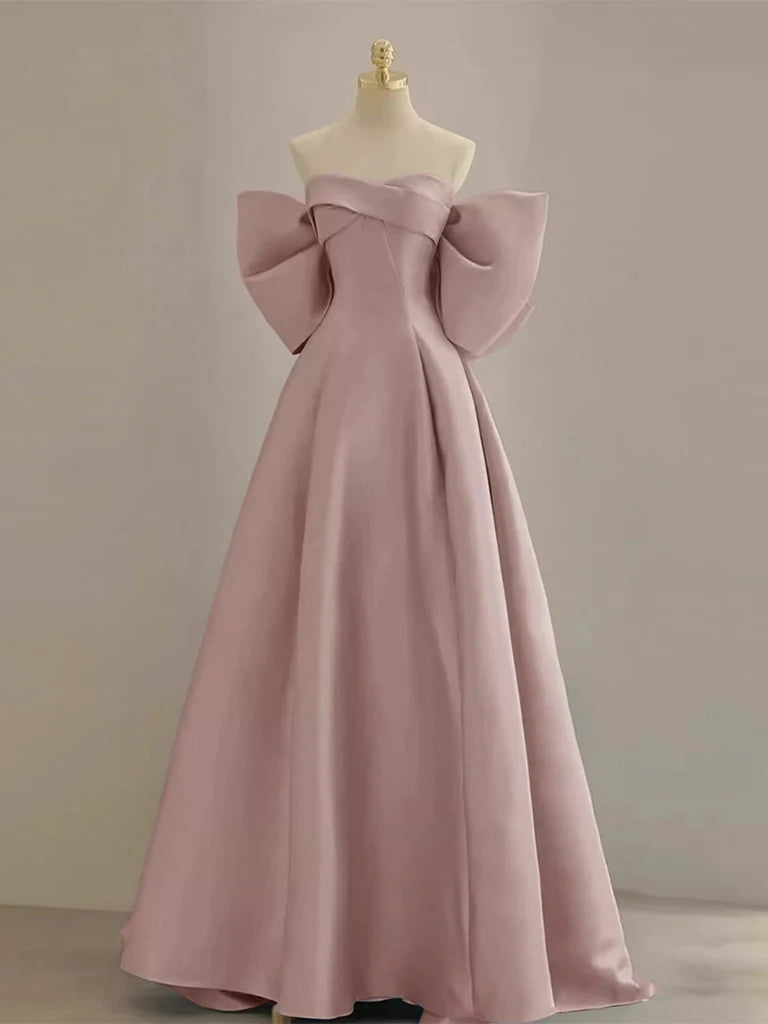 A-Line Sweetheart Neck Satin Pink Long Prom Dress Pink Long Formal Dress