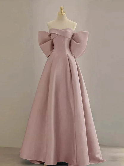 A-Line Sweetheart Neck Satin Pink Long Prom Dress Pink Long Formal Dress