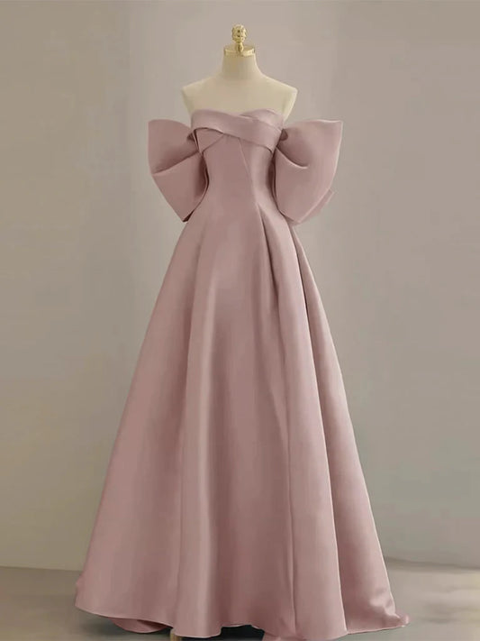 A-Line Sweetheart Neck Satin Pink Long Prom Dress Pink Long Formal Dress