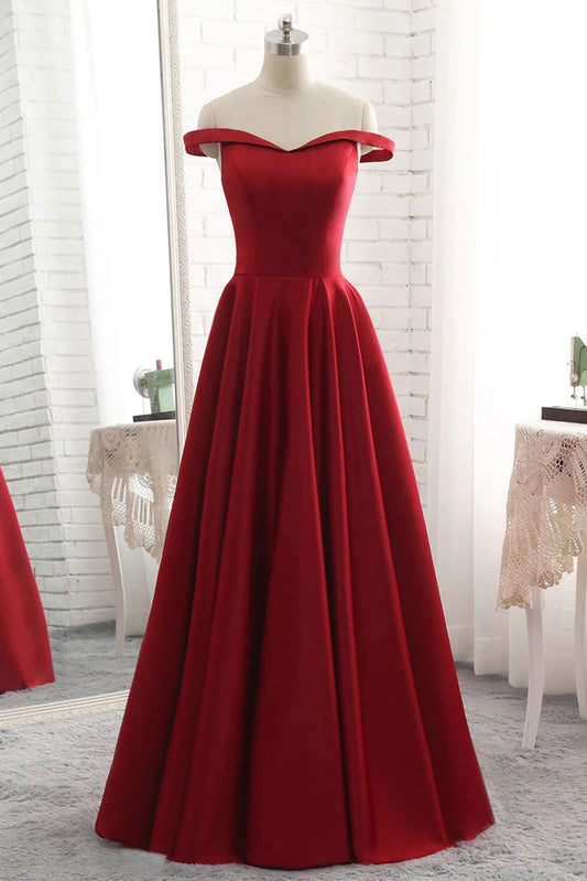Simple burgundy off shoulder long prom dress burgundy prom dress