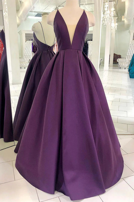 Purple satin long prom dress simple purple prom dress