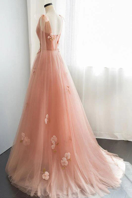 Pink tulle long prom dress pink tulle  prom dress
