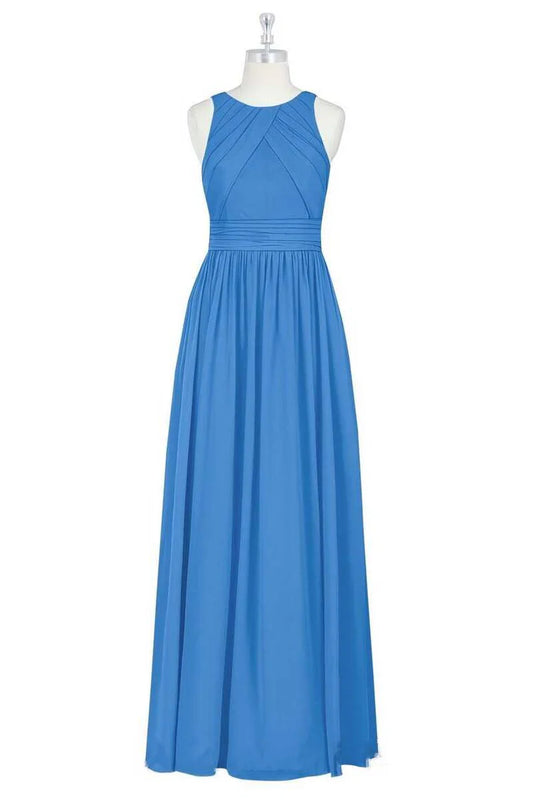 Crew Neck Sleeveless A-Line Long Maid of Honor Dress
