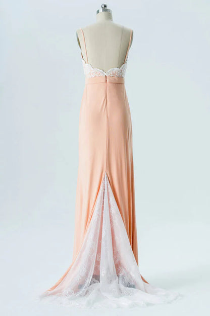 Chiffon Straps Bridesmaid Dress with Sweeping Train