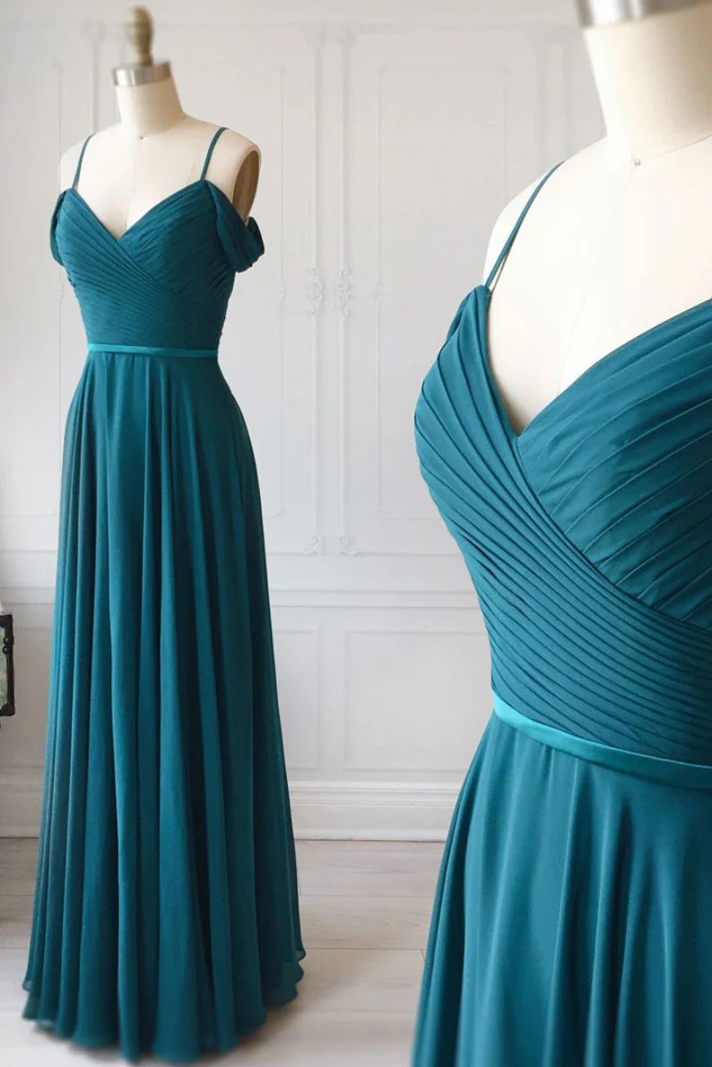 Simple sweetheart green chiffon long prom dress green prom dress