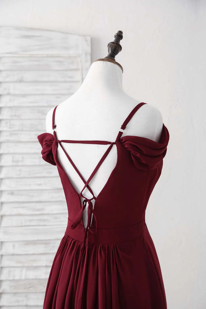 Lace Chiffon Long Prom Dress Burgundy Bridesmaid Dress