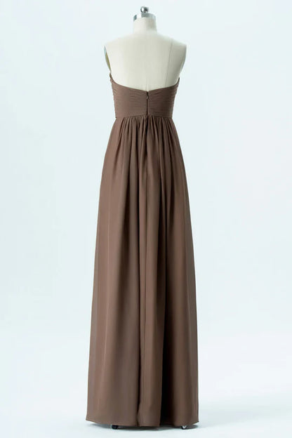 Brown Strapless Bridesmaid Dress