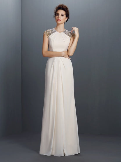 A-line Sweet Slim Fit Princess Beaded Sleeveless Long Chiffon Dress