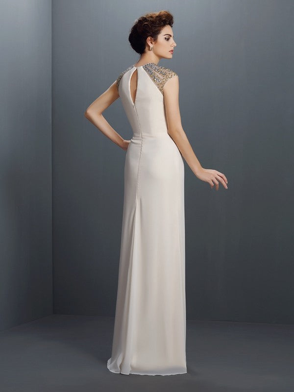 A-line Sweet Slim Fit Princess Beaded Sleeveless Long Chiffon Dress